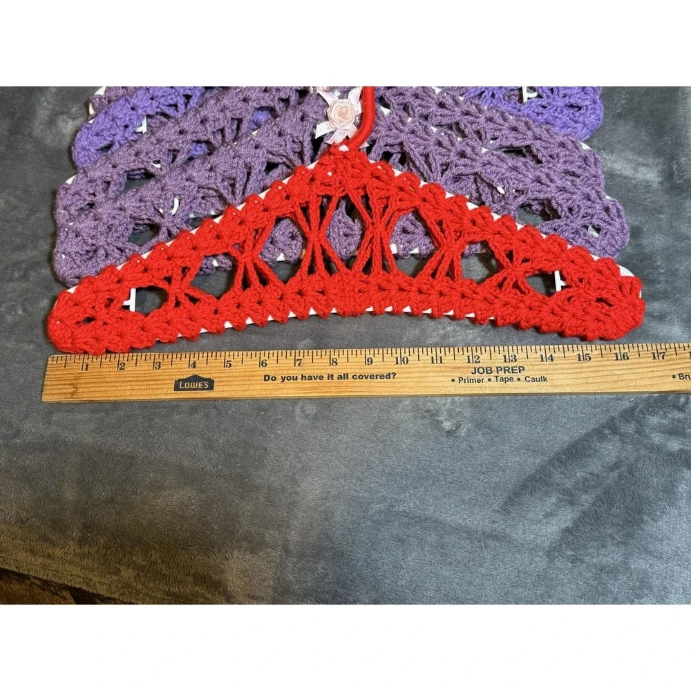 Handmade Crochet Padded Hangers Set Of 6 Red Purple Non Slip Top Dress
